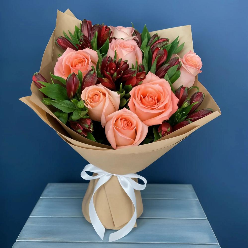 Букет цветов из: Розы и Альстромерии в Нижних Ачалуках