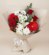 Букет цветов из:  Розы, Хризантемы, Герберы и Лилии в Нижних Ачалуках