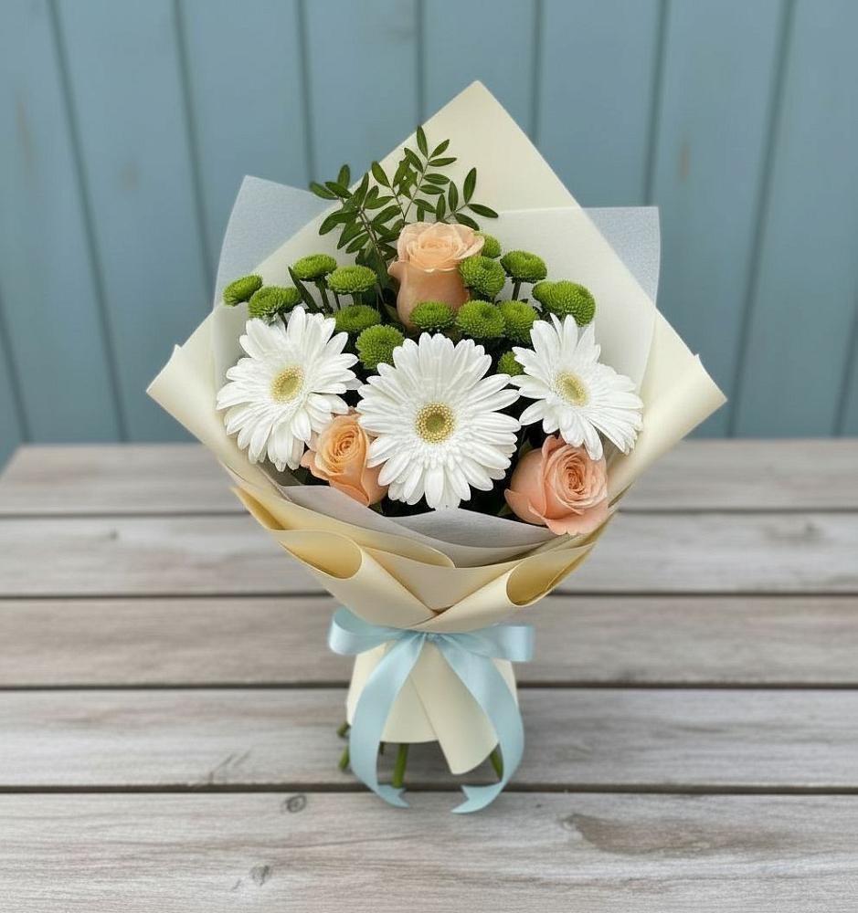 Букет цветов из: Герберы, Розы и Хризантемы в Нижних Ачалуках