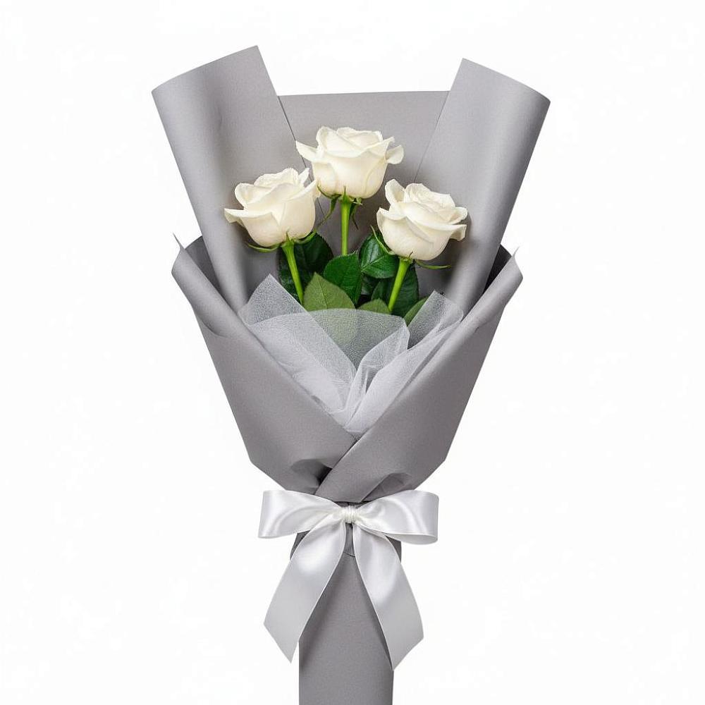 Букет 3 белые розы в Нижних Ачалуках