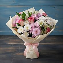 Букет цветов из:  Хризантемы, Альстромерии и Розы в Нижних Ачалуках