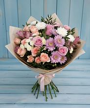 Букет цветов из:  Хризантемы, Розы и Альстромерии в Нижних Ачалуках